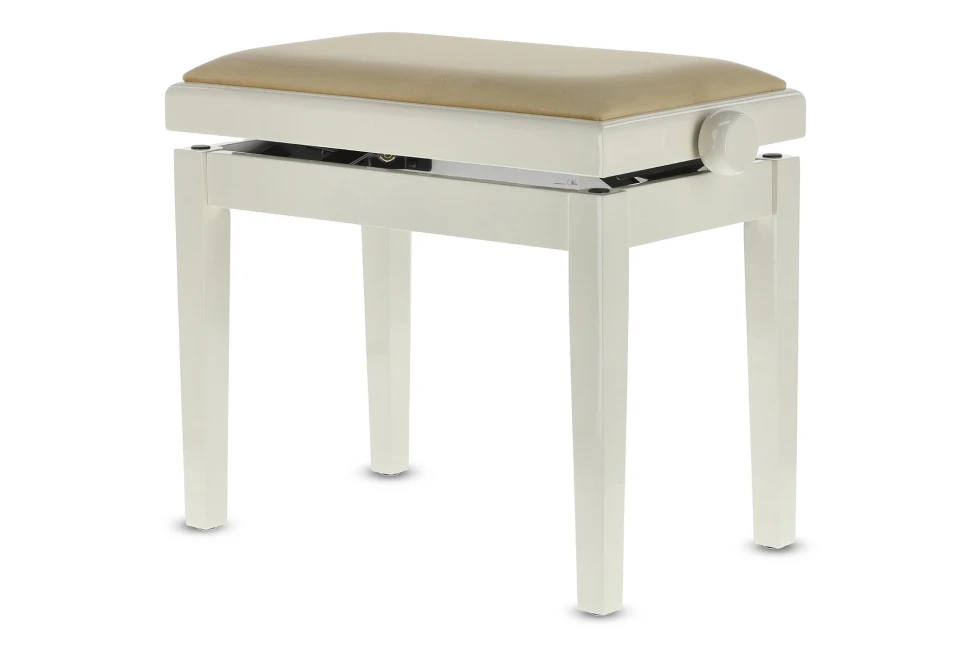 GEWA Piano Bench Deluxe White High Gloss Biege Seat