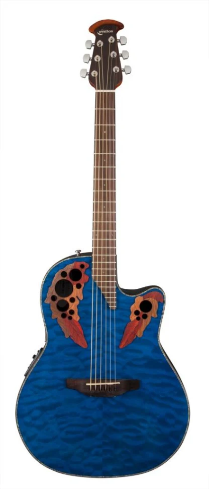 Ovation CE44P-8TQ Celebrity Elite Plus Mid Cutaway Trans Blue Quilt Maple